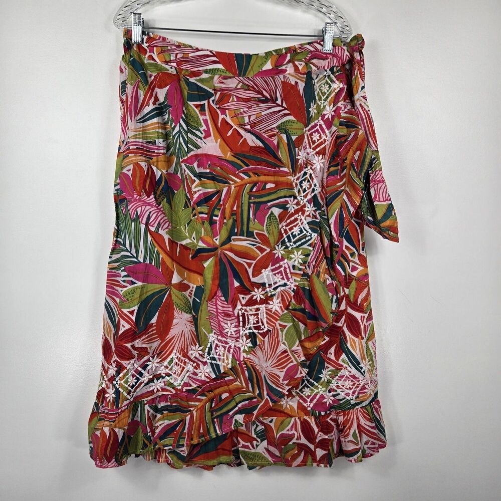 C&C California Women's Size XL Floral Faux Wrap Midi Skirt Embroidery